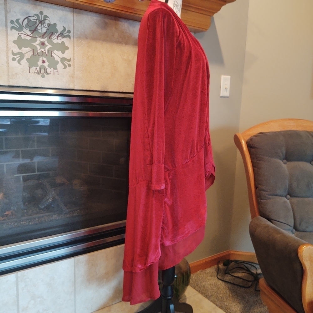 Women's Open Front Velvet Duster Cardigan - Deep Magenta - Picture 10 of 12